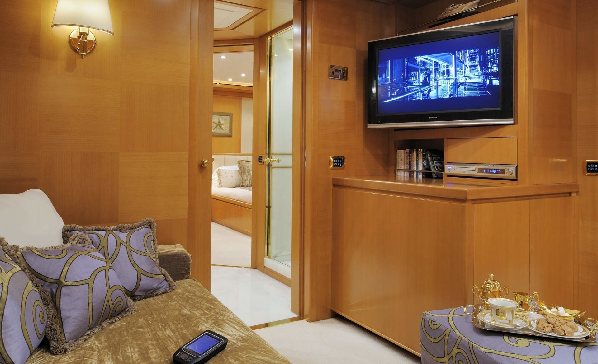 Television Area: Yacht OASIS's Main Master Cabin Pictured
