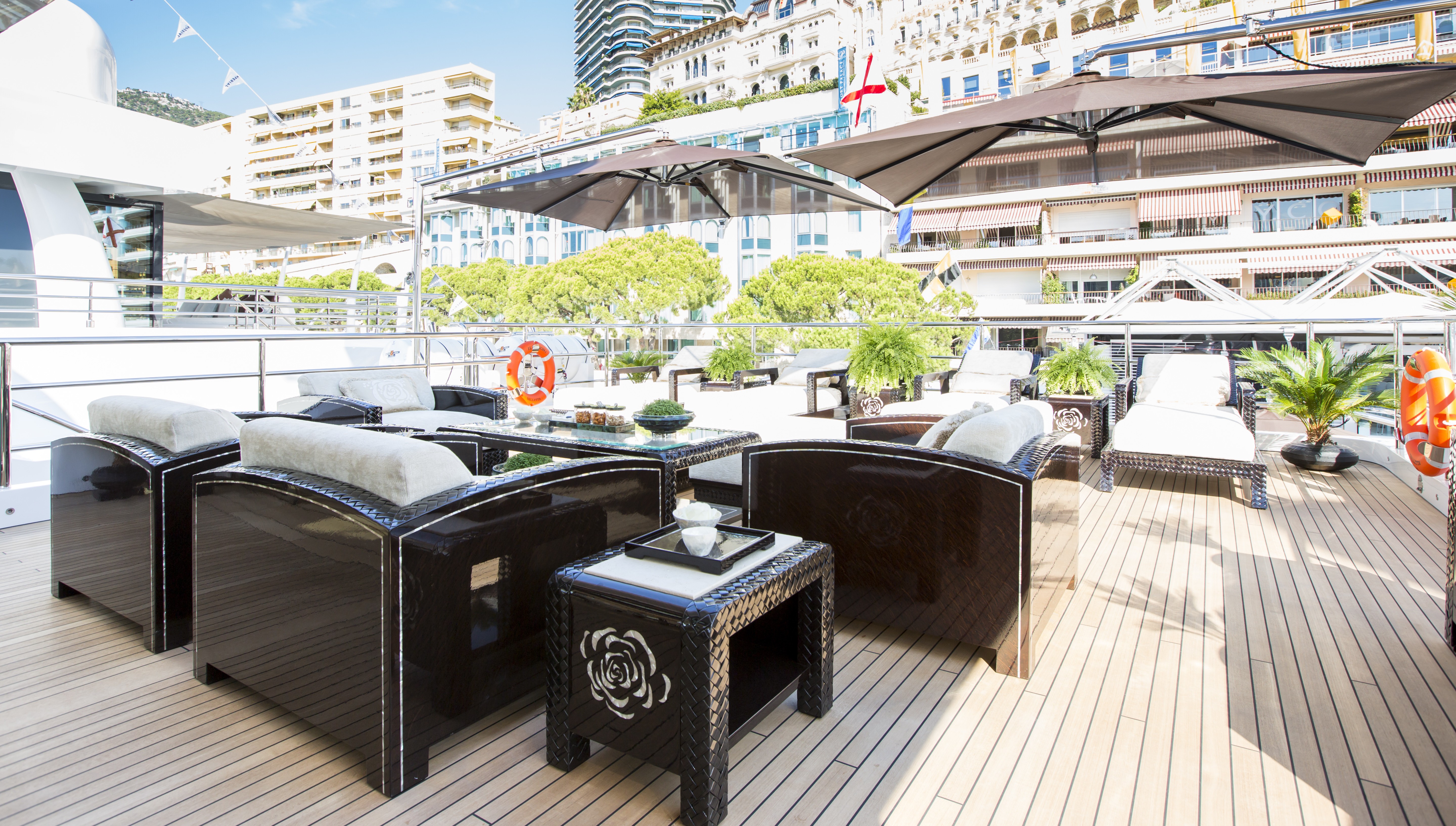 sun deck seating and sunbathing area