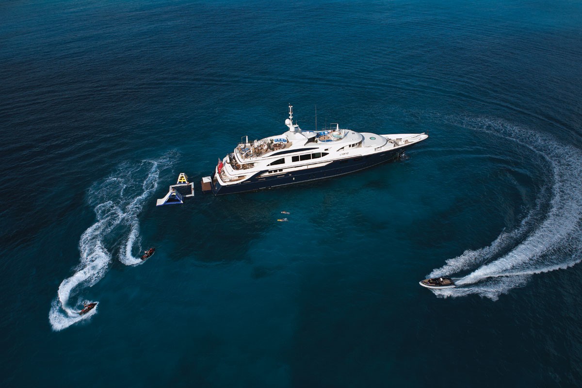 aerial view of 60m Benetti Custom Superyacht