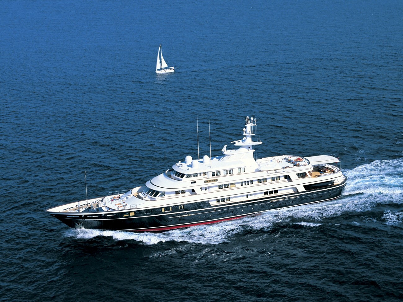 aerial view of the yacht cruising