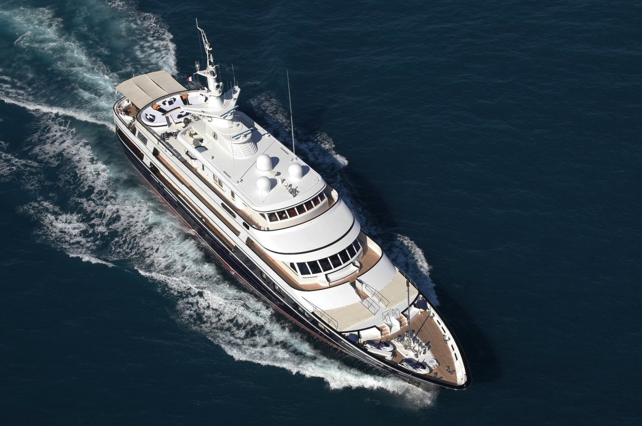 classic Feadship aerial view