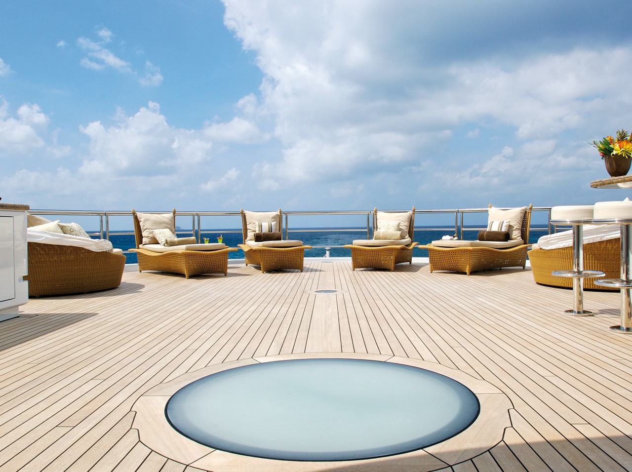 Jacuzzi Pool With Sunshine Lounging Aboard Yacht GLOBAL