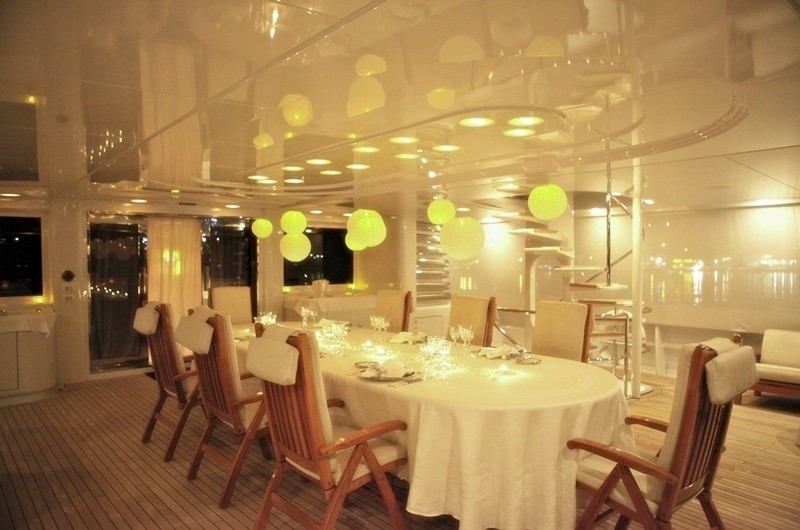 Outdoor Eating/dining Upon Sky-lounge Deck On Board Yacht APOGEE