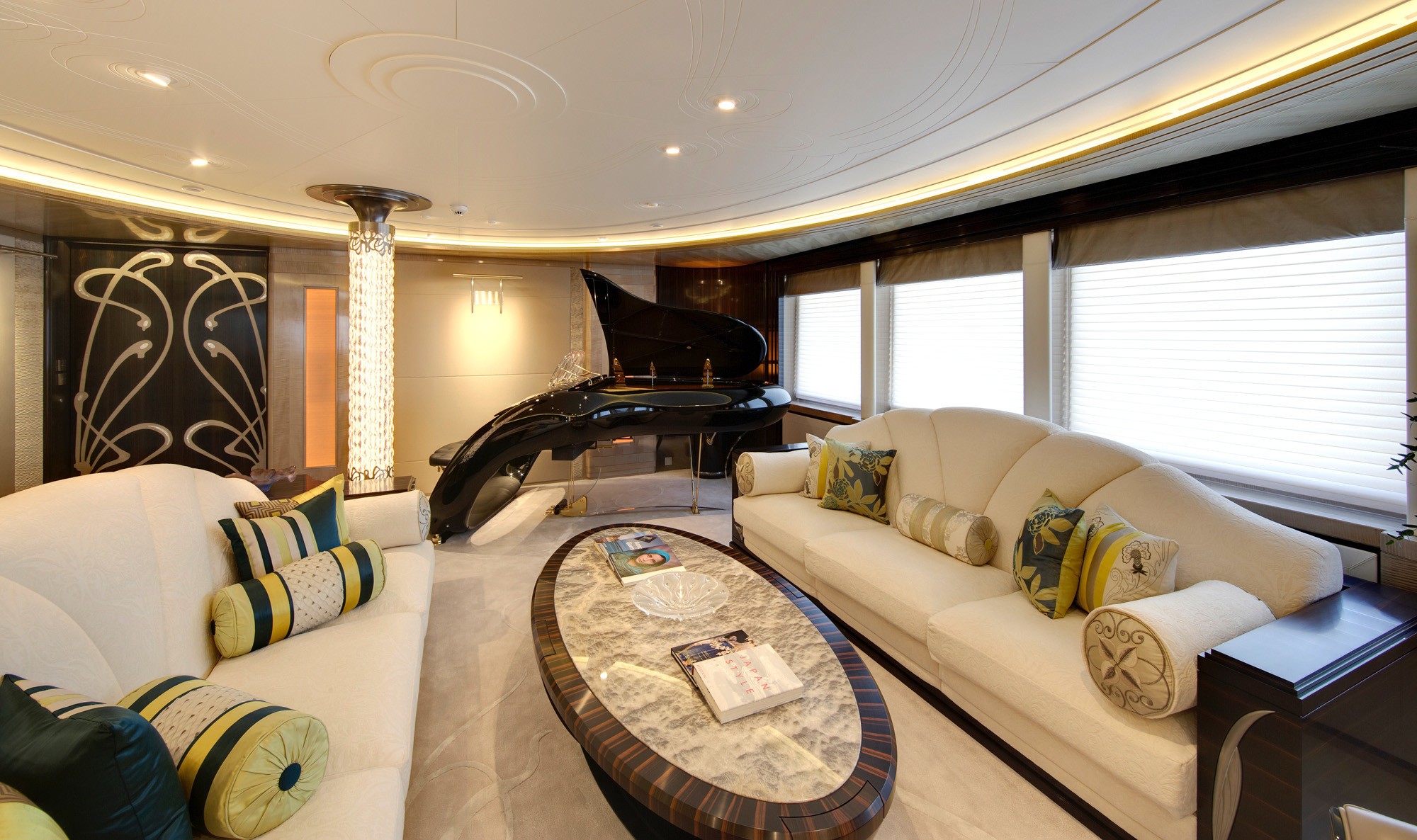 Piano room with comfortable sofas
