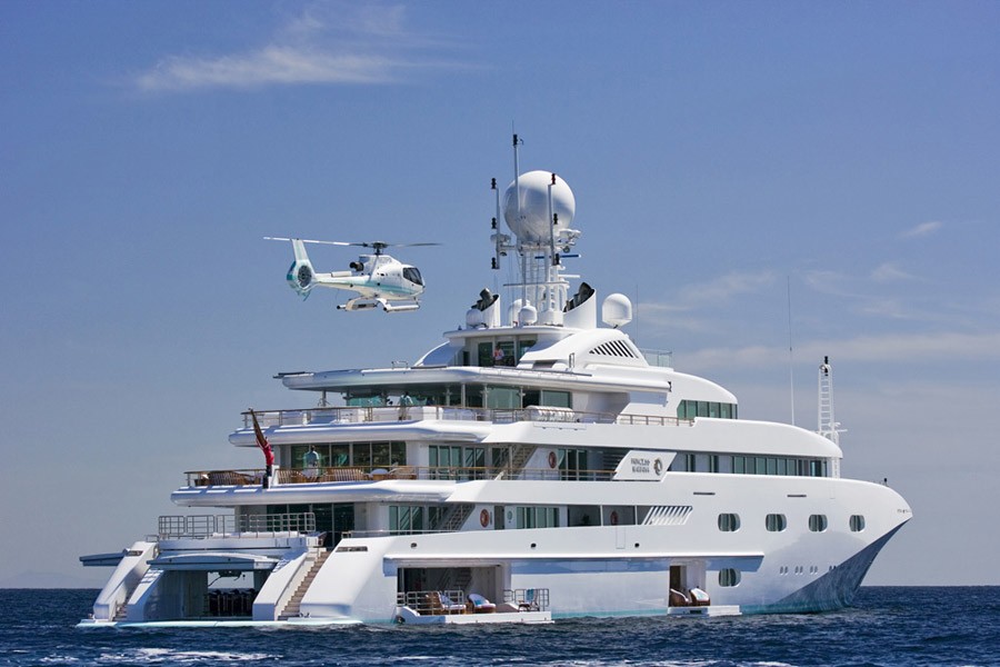 Aft Aspect Including Helicopter On Yacht PEGASUS VIII