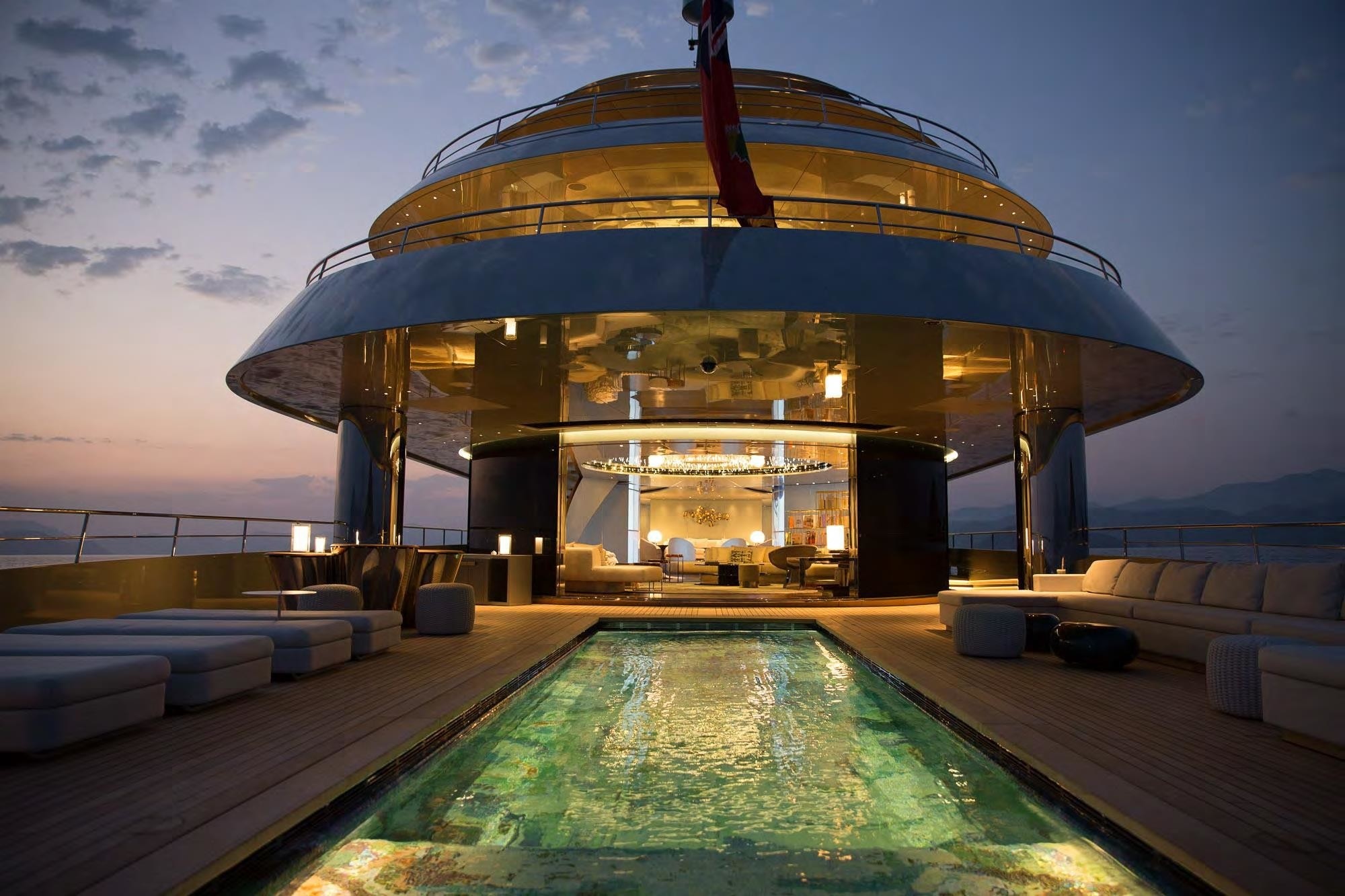 swimming pool on the aft deck by night