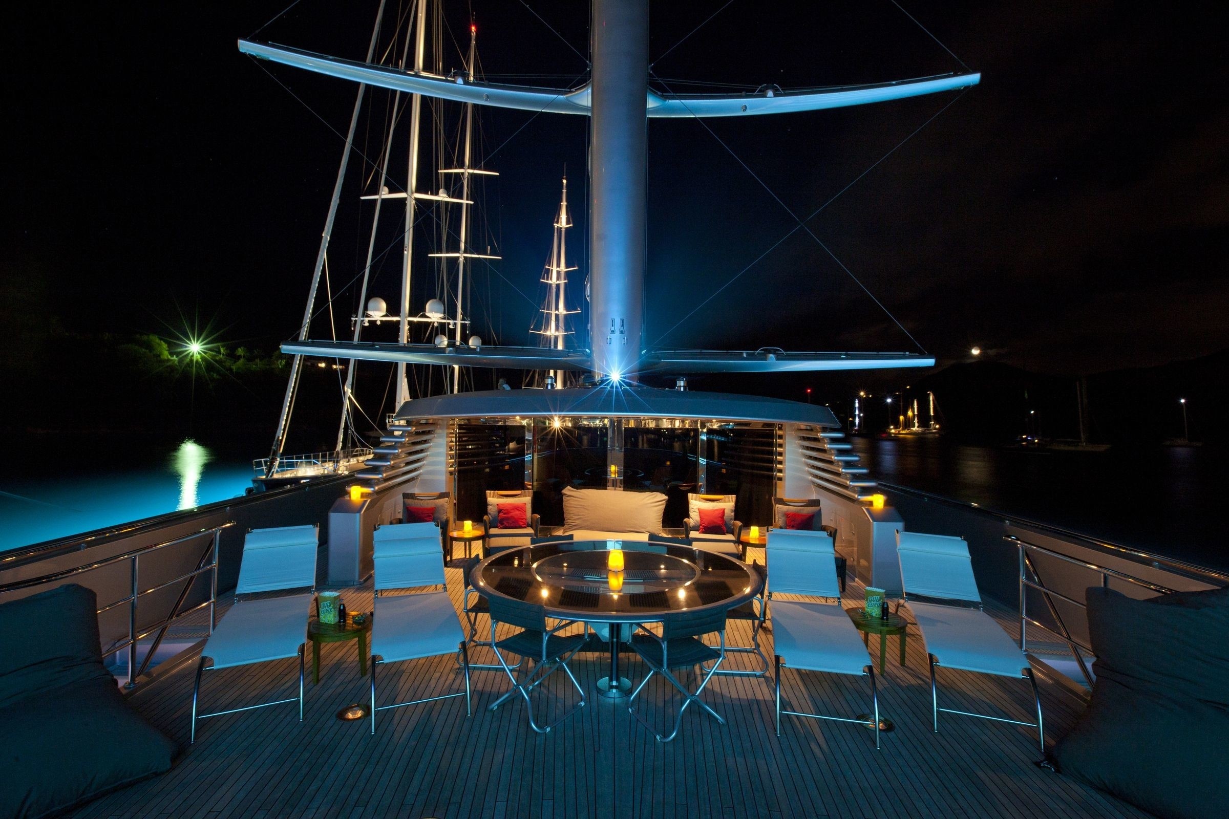 Evening: Yacht MALTESE FALCON's Deck Pictured