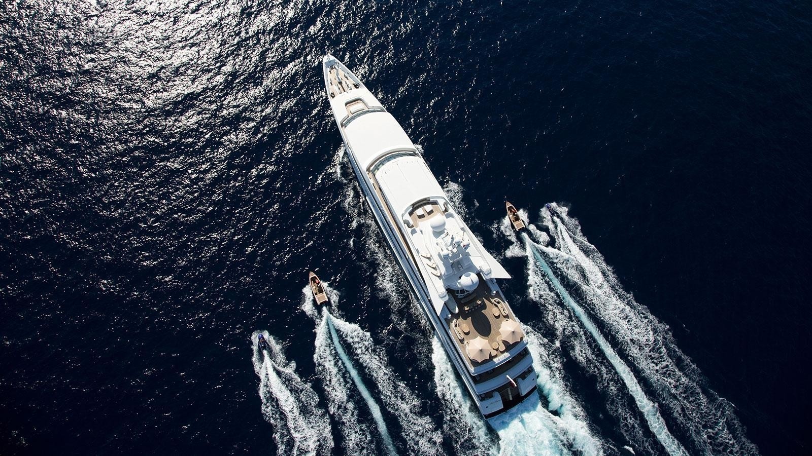 aerial view of the 95m superyacht cruising 