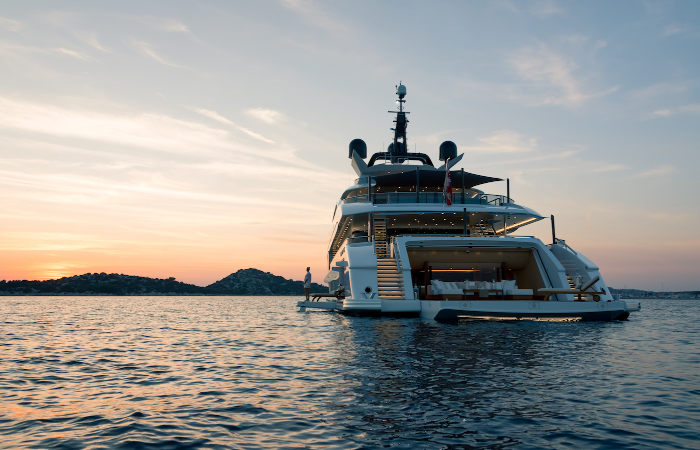 Aft View At Sunset Superyacht Lifestyle
