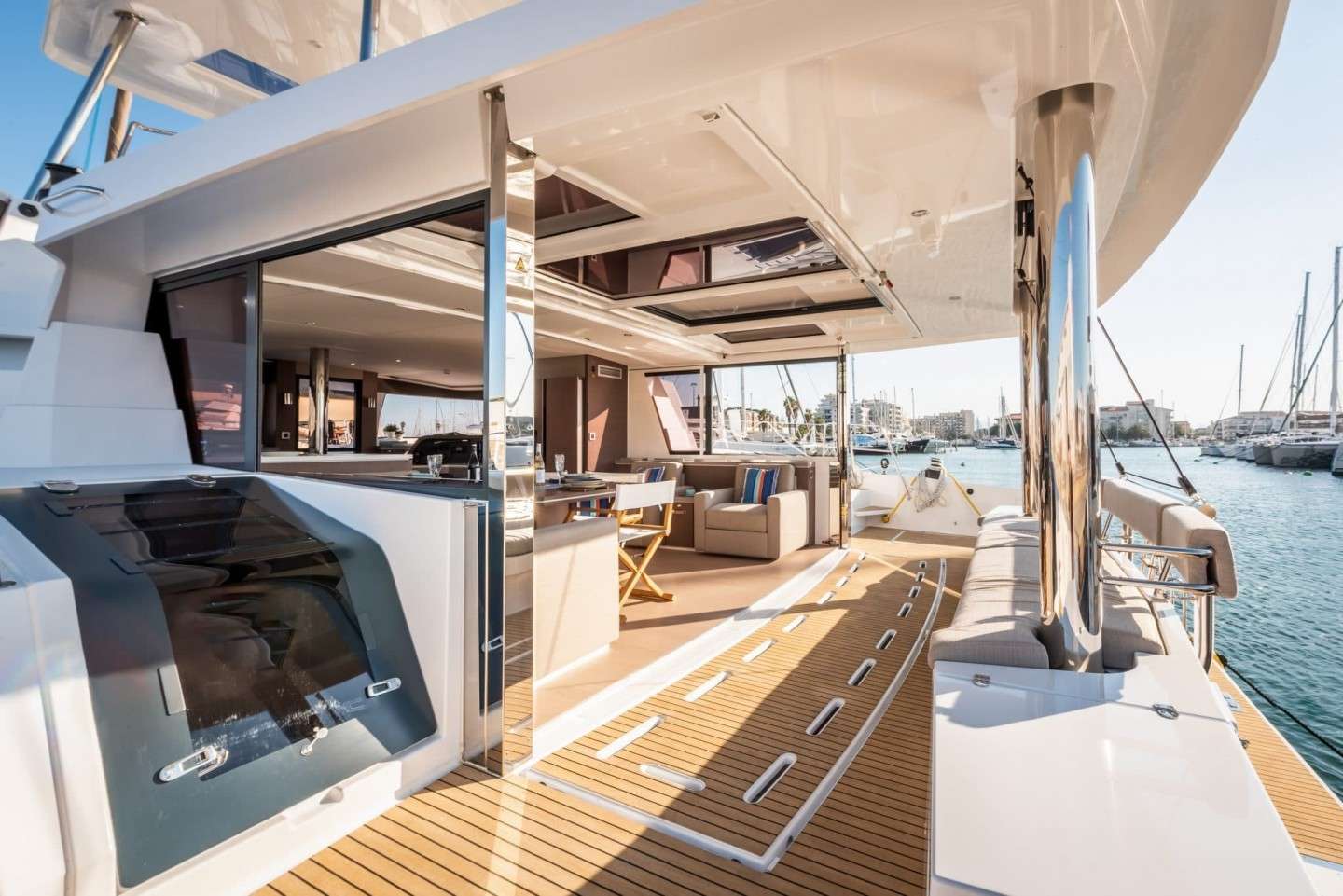 Open aft deck and salon