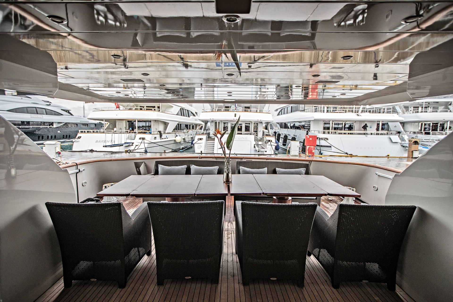 Traditional aft deck dining