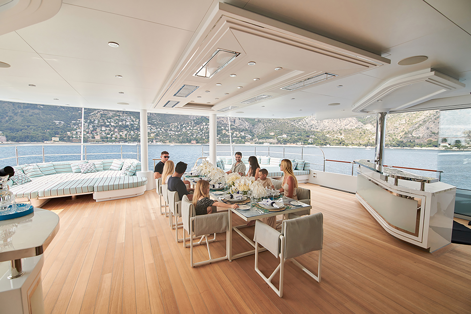 Dining on the owner's suite aft deck