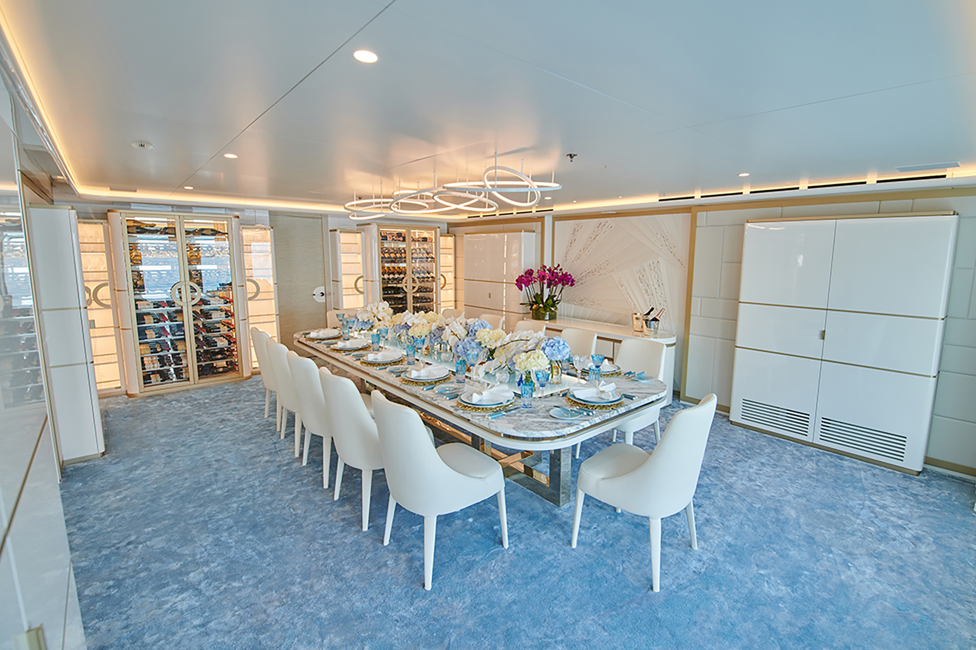 Main deck dining setting for 14 guests