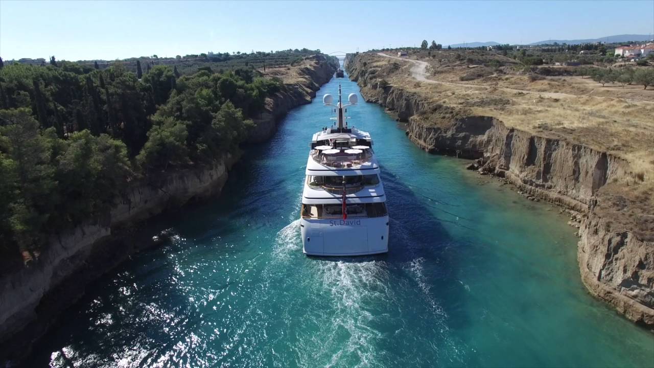 Superyacht St David Passing Through The Corinth Canal