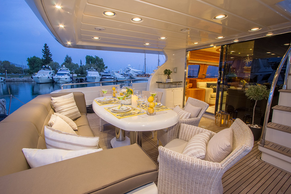 Aft Deck Dining Set Up In The Evening