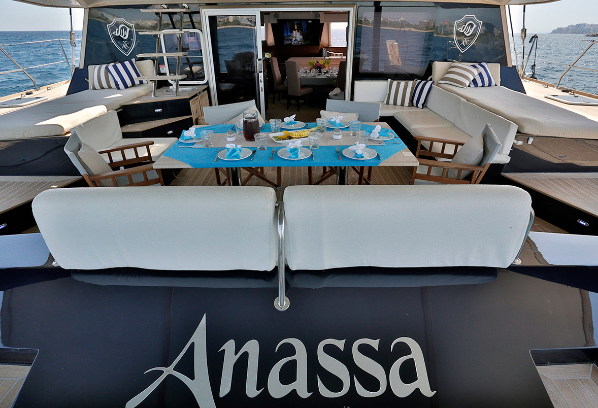 Charter Catamaran Anassa Aft Deck Dining And Lounging