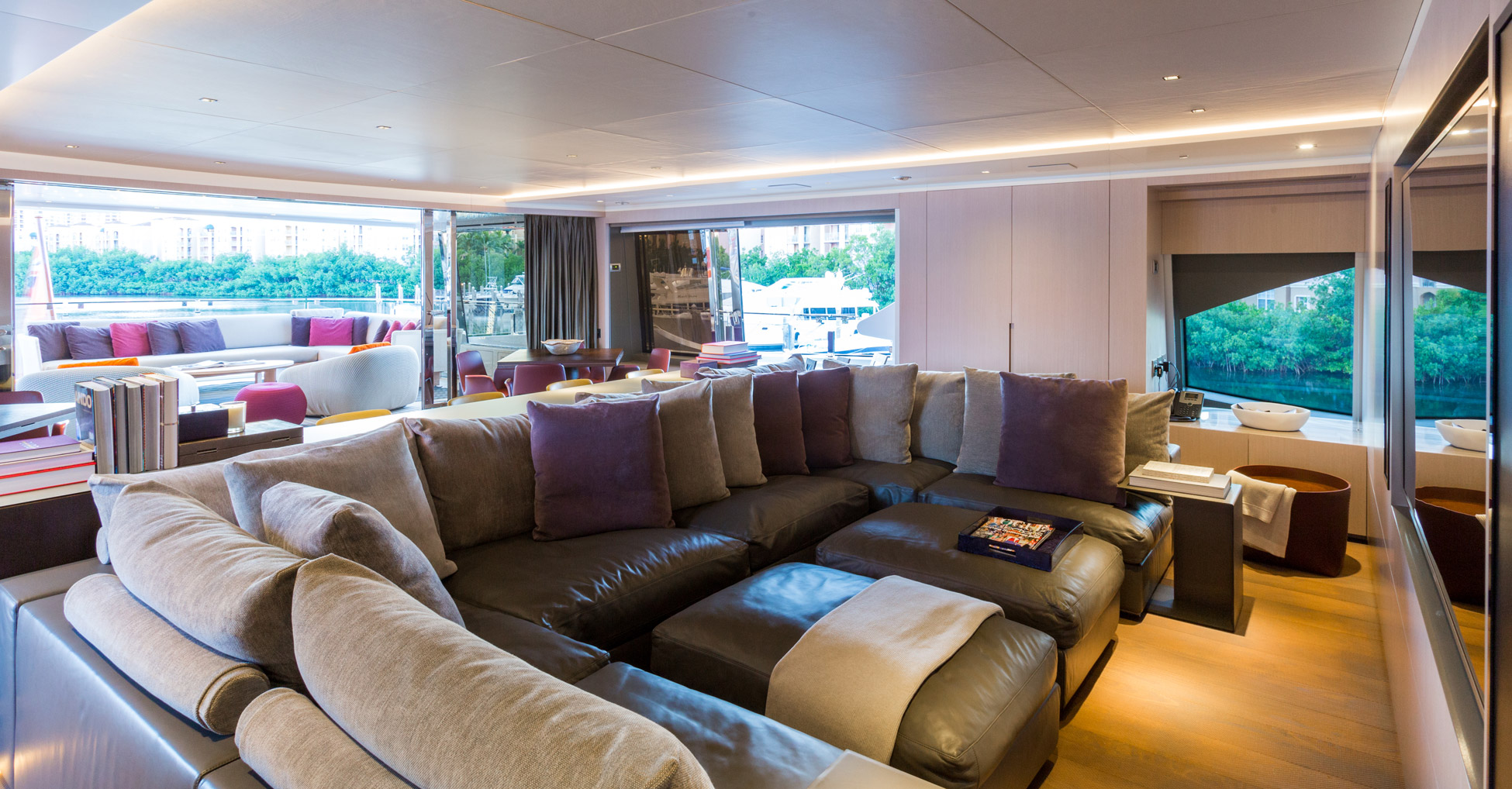 Huge Sofas In The Saloon - Looking Out At Aft Deck 
