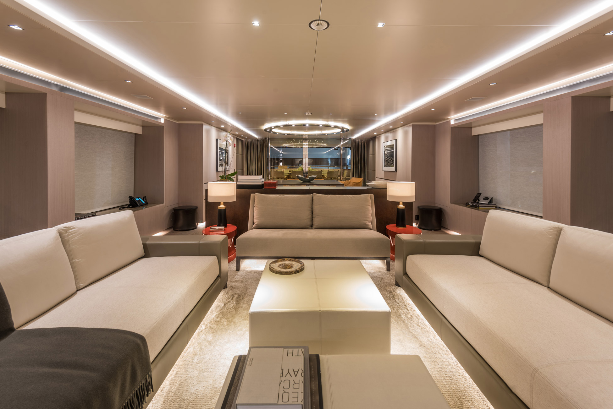Main Deck Saloon Interior With Dining Area Aft