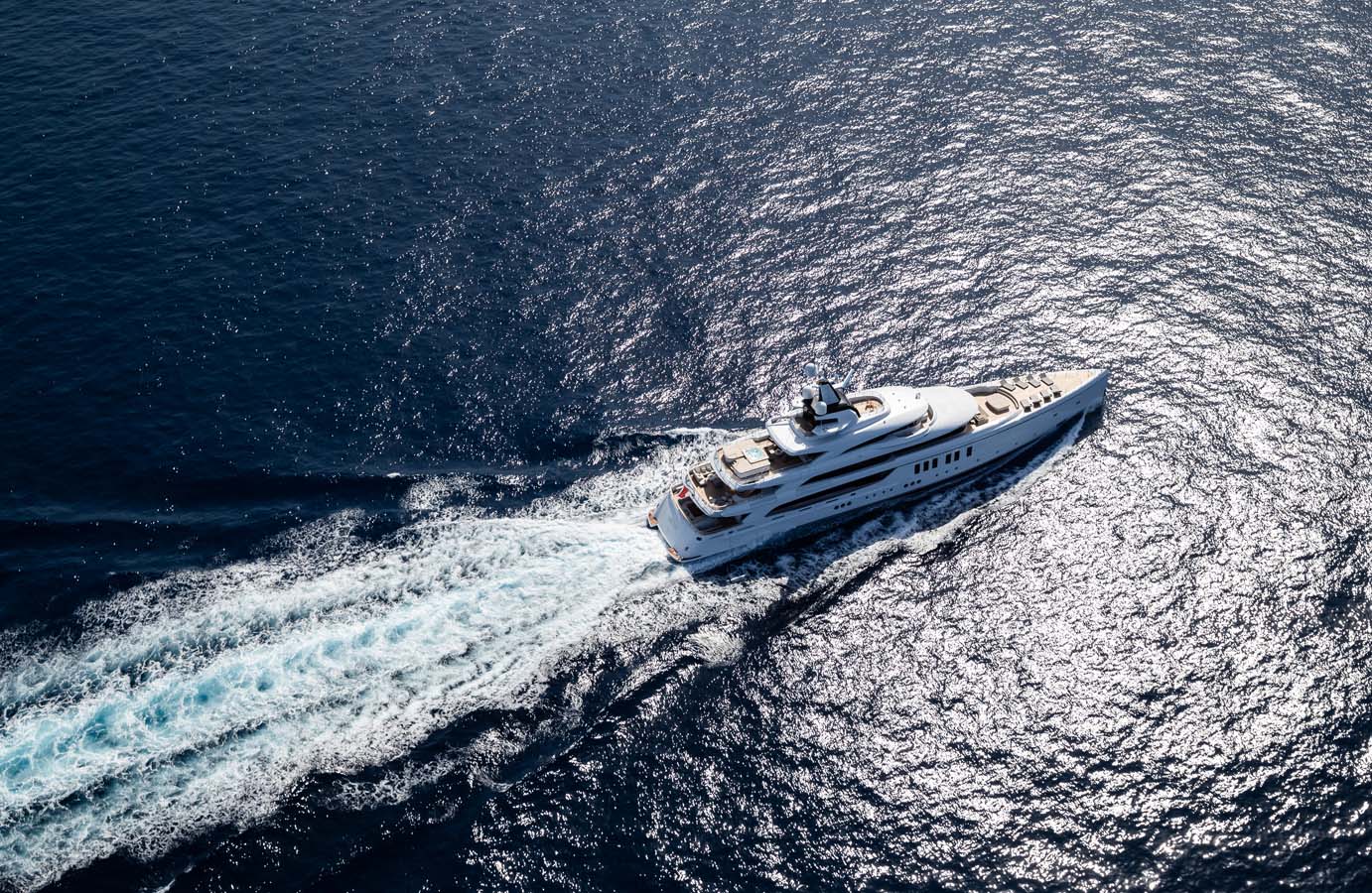 Running Aerial View Of The Yacht 
