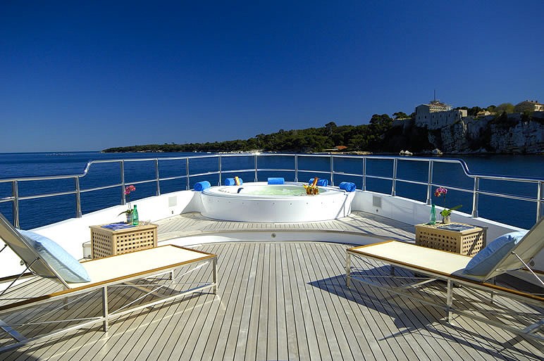 Sun Deck Including Jacuzzi Pool Aboard Yacht FATHOM.