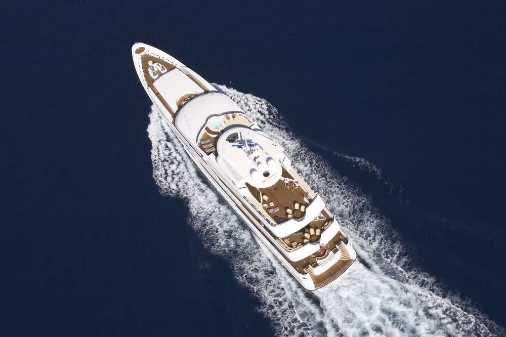 From Above Aspect Aboard Yacht BLUE MOON