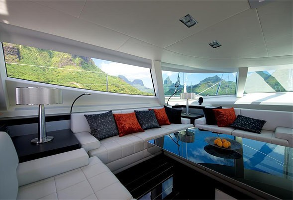 Aft: Yacht BLISS's Saloon Pictured