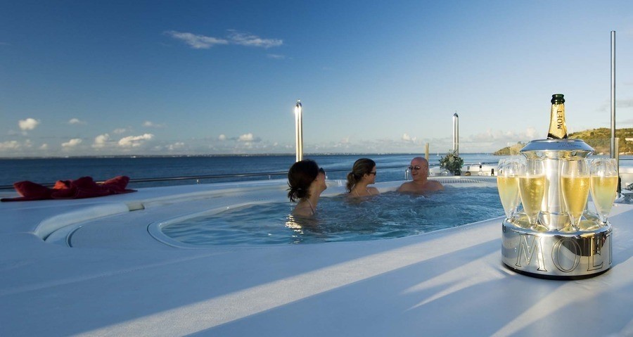 Champaign Glass: Yacht ELEGANT 007's Jacuzzi Pool Pictured