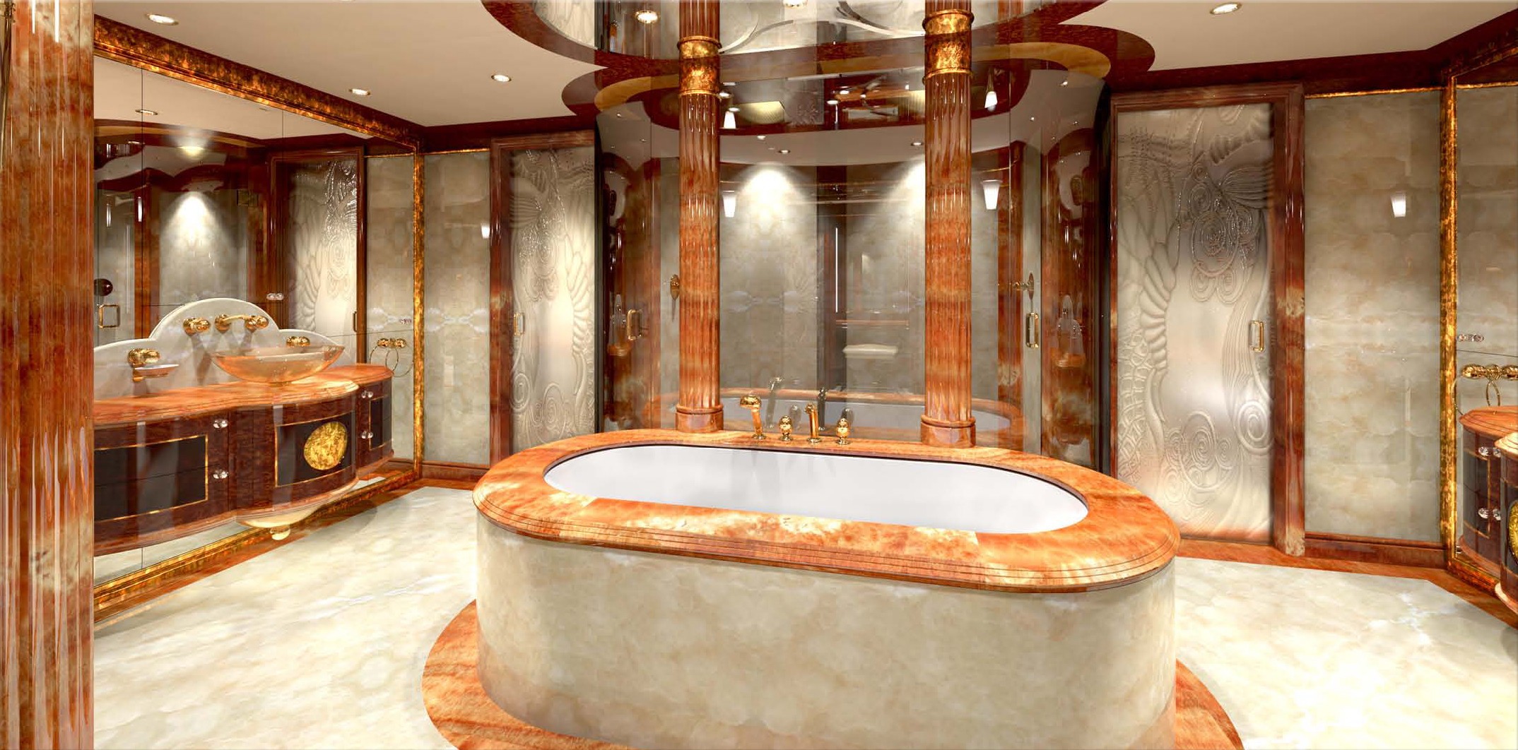Forward Aspect: Yacht DIAMONDS ARE FOREVER's Main Master Bath Pictured