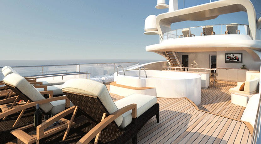 Sunshine Lounging: Yacht DIAMONDS ARE FOREVER's Sun Deck Pictured