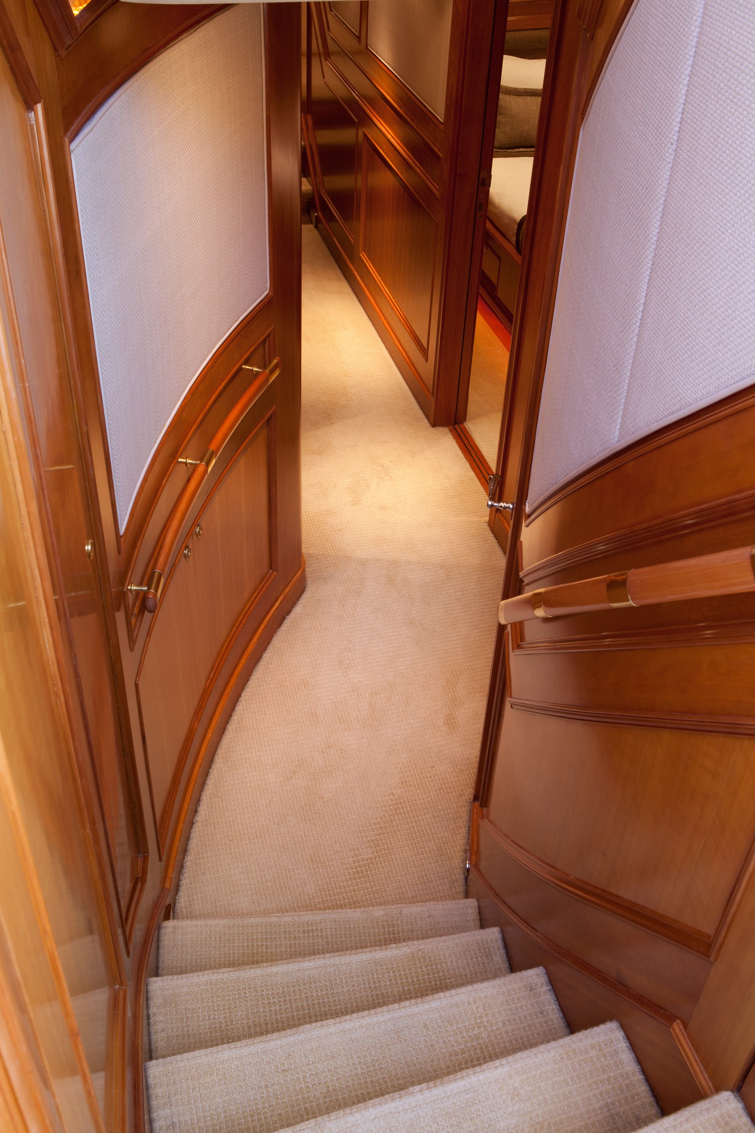 Stairway To Cabins On Board Yacht GENEVIEVE