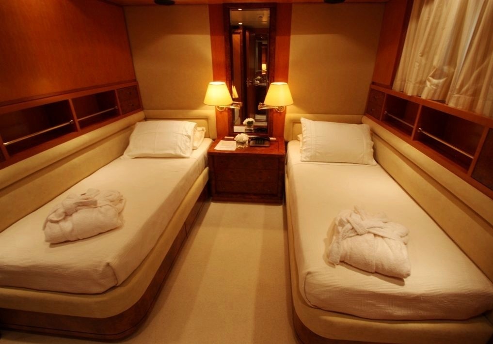 White Twin Bed Cabin On Yacht OURANOS TOO