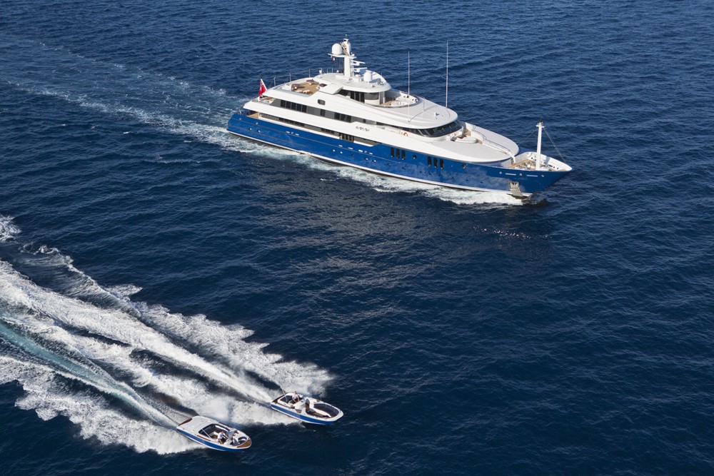 Overview With Ship's Tenders Aboard Yacht SARAH