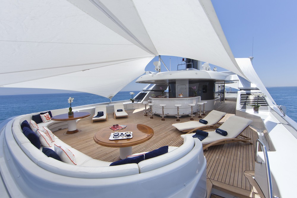Sun Deck With Drinks Bar Aboard Yacht SARAH