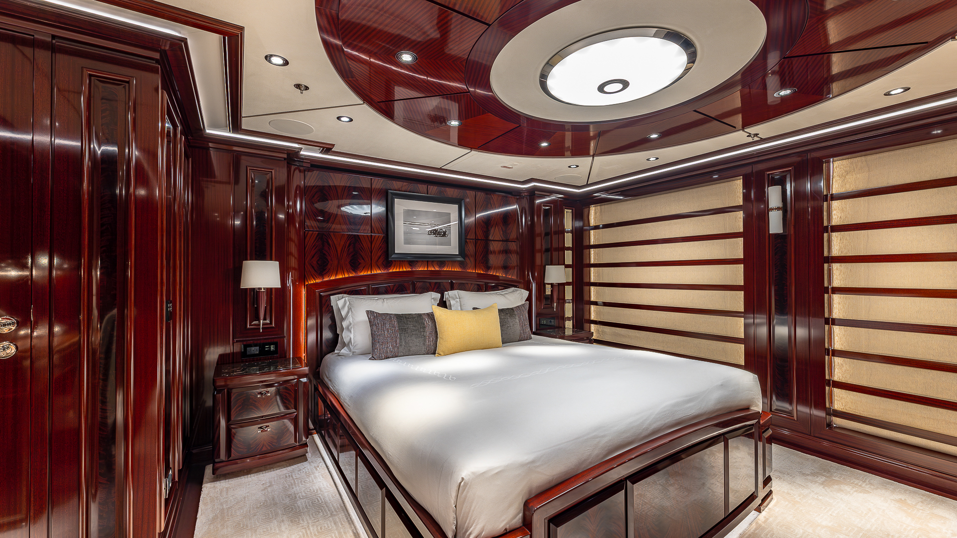 Rock It King VIP Guest Suite Starboard Aft - Bed With Blinds Closed Credit Yachting Image