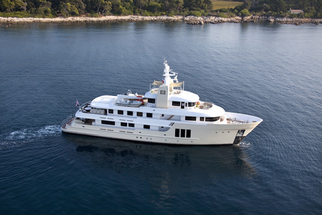 Aerial shot of the charter yacht E&E (ex Jasmin II) available for luxury yacht charters