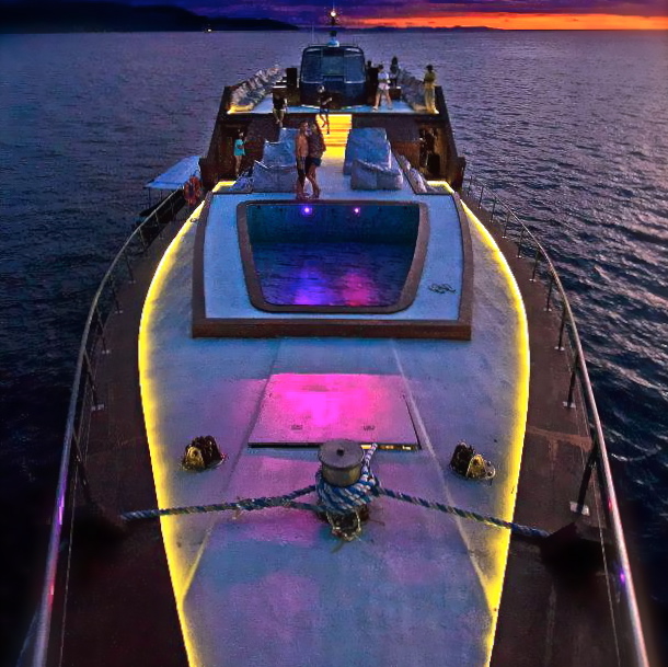 Dragoon 130 yacht by night