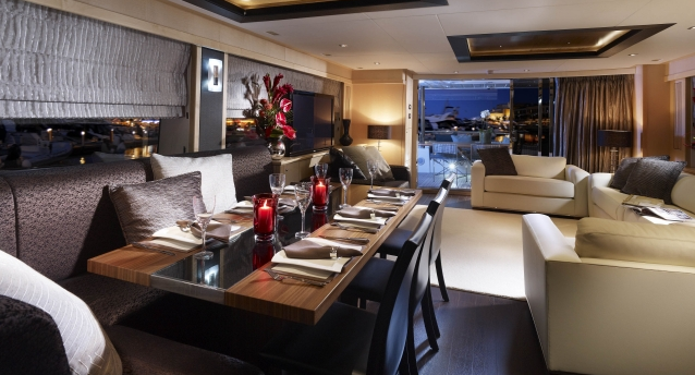 High Energy Motor Yacht Dining and Lounge Area