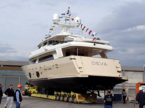 Motor Yacht Deva at her launch at the Ferretti shipyard in Italy