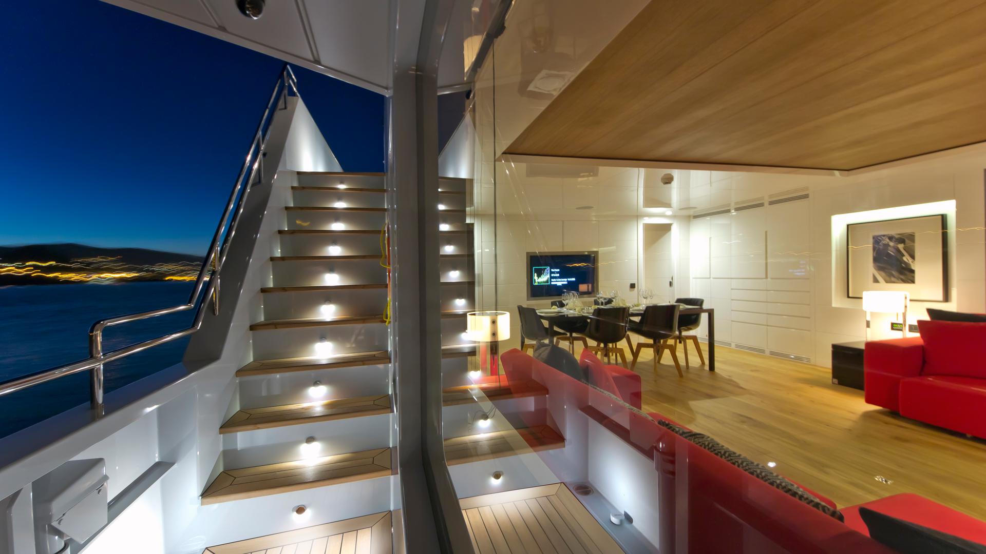 Motor Yacht Preference- balcony. Photo credit Tansu Yachts