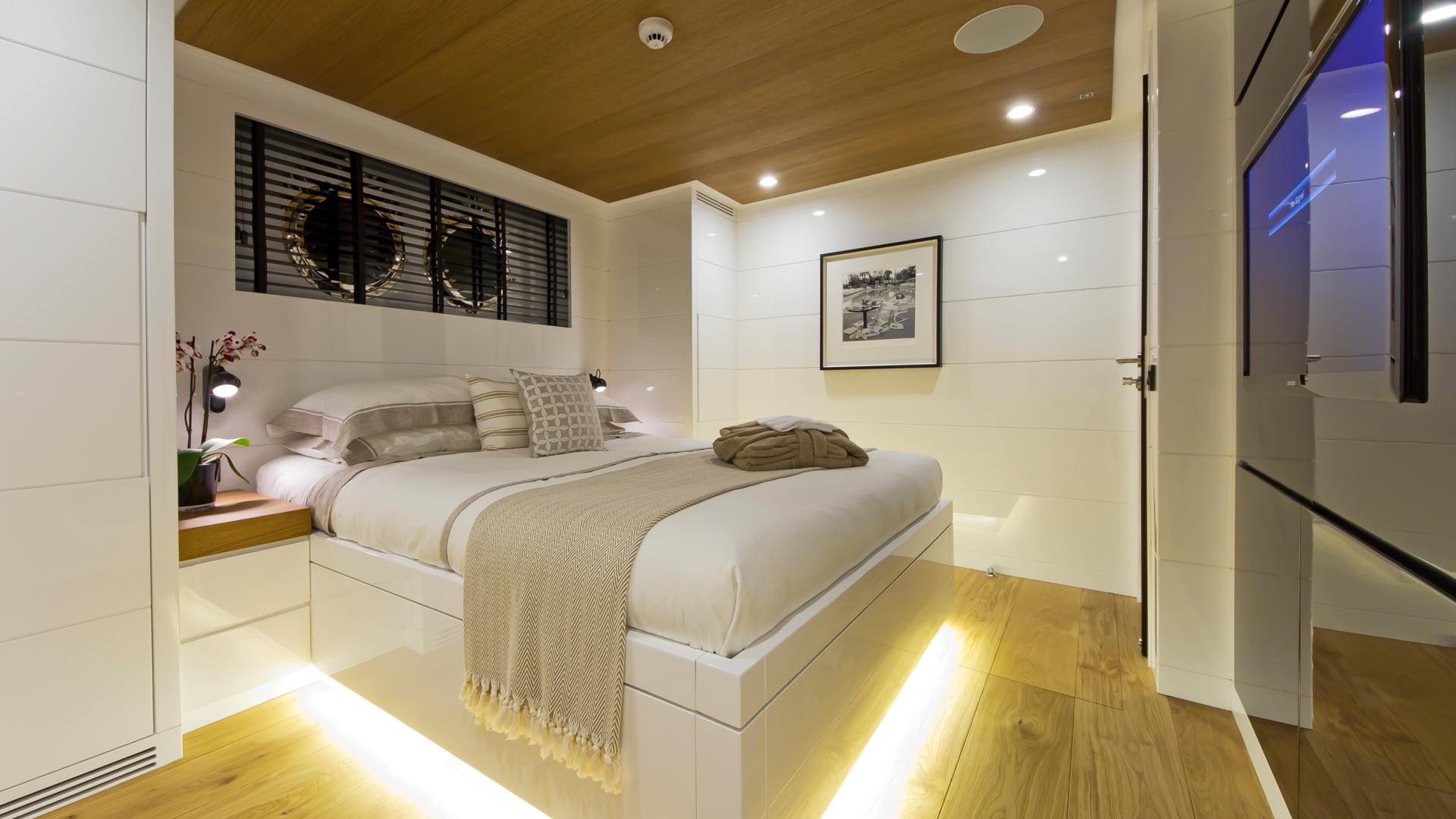 Motor Yacht Preference- guest cabin. Photo credit Tansu Yachts