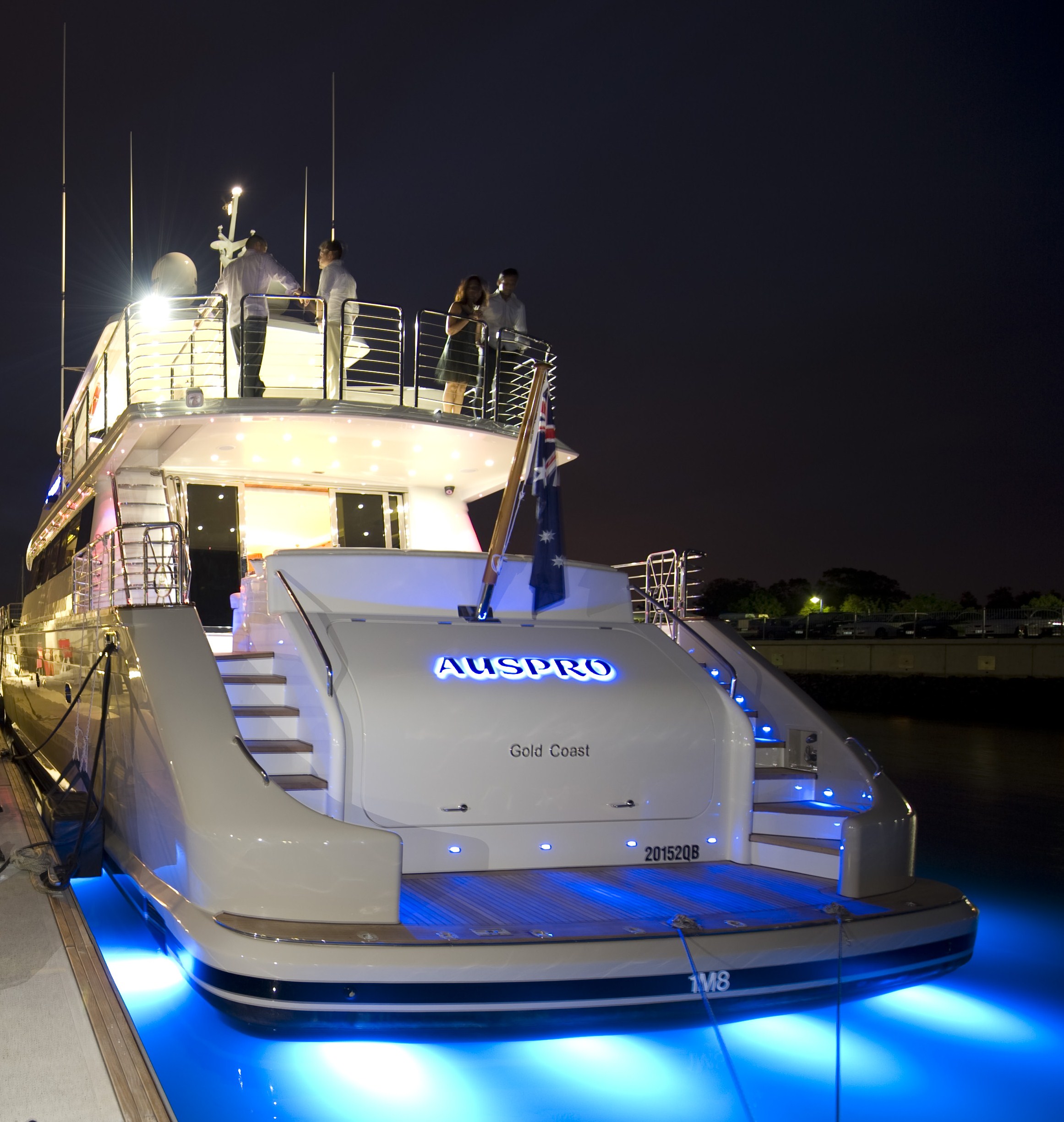 Motor yacht AUSPRO -  Aft View at Night