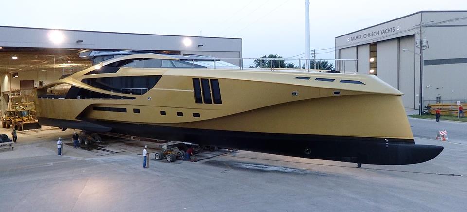 New Palmer Johnson 48M SuperSport Yacht leaving her shed