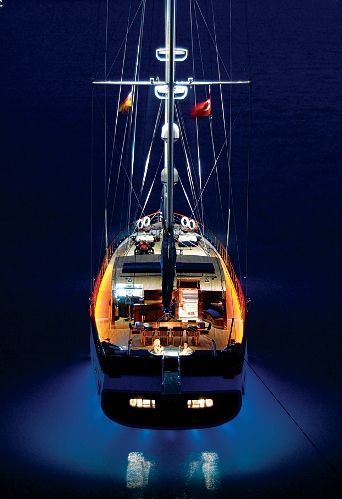Yacht BLUE EYES -  Aft View at Night