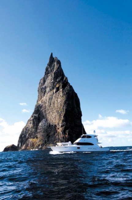 Investigator IV in front of Ball's Pyramid just off Lord Howe Island
