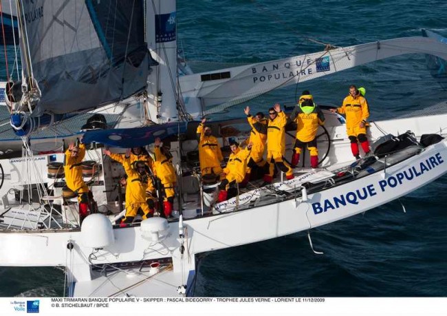 Racing Trimaran Banque Populaire also set a new transatlantic record last year