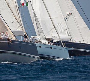 Yachts Ganesha and Highland Fling enjoy big breeze in 'Bomb Alley' in the Loro Piana Superyacht Regatta in Porto Cervo today