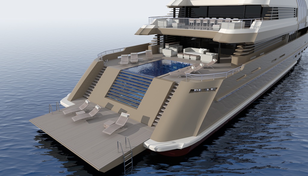 Detailed view of the Soraya 70 swimming pool aft