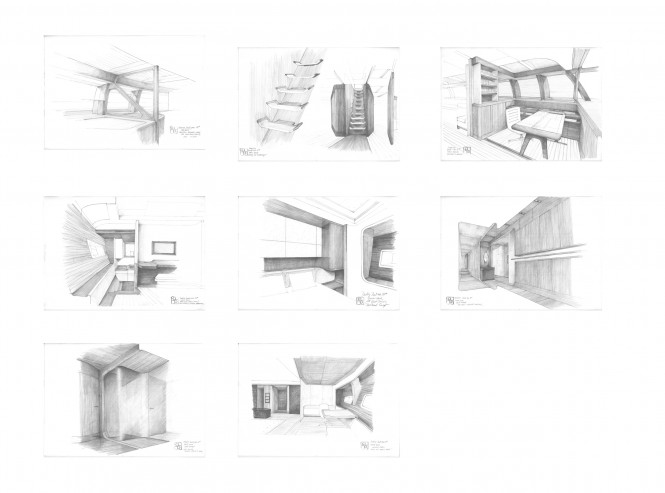 Christian Liaigre drawings of the interior - Sailing Yacht Vertigo in construction at Alloy Yacht