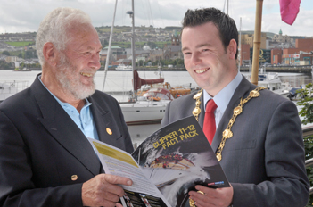 Clipper Chairman Sir Robin Knox-Johnston with Mayor Councillor Colum Eastwood Photo Credit Clipper Round The World