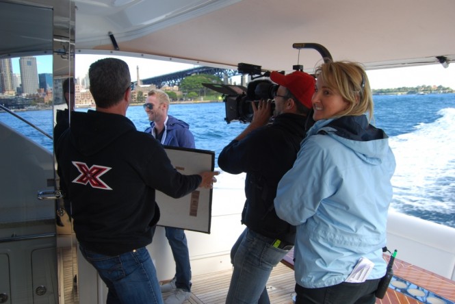 Filming begins on board the Riviera Sport Yacht - Photo Credit Riviera